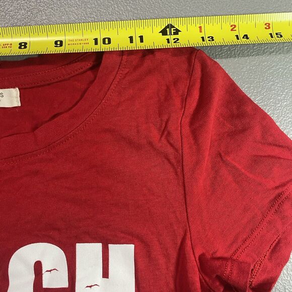 HEART & HIPS T-Shirt Cap Sleeve Graphic Beach Please Fitted Top Womens S Red - Picture 4 of 9